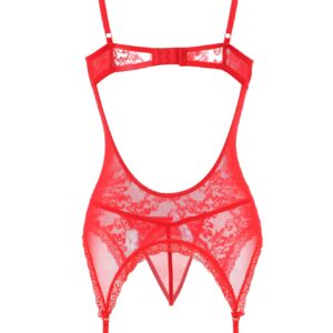 Anyou Lingerie for Womens Lingerie Lace Teddy Plus Size Lingeire Bodysuit Chemise Nightwear with Stockings Size Large Red