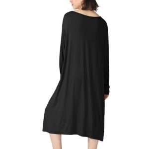 Lu's Chic Women's Plus Size Nightgown Long Sleeve Cotton Sleepwear Pajama Night Dress Soft Comfy Knee Length Pleated Stretchy Sleep Gown Black 3X