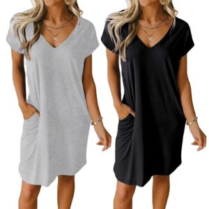 Ekouaer 2 Pack Nightgown Women's Casual Sleep Shirt Short Sleeve Sleepwear Soft Pajama Dress Loungewear with Pockets