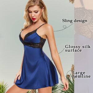 ADSEXY Women's Babydoll Lingerie Sexy Lace Chemise Sleepwear Nightgown V-Neck Sleep Dress Teddy Lingerie Blue