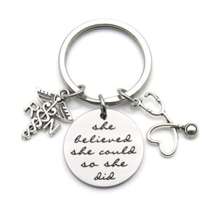 IDLAN Nurse Gift Nurse Keychain Nurse Graduation Gift RN Gift She Believed She Could So She Did Inspirational Keychain (RN)