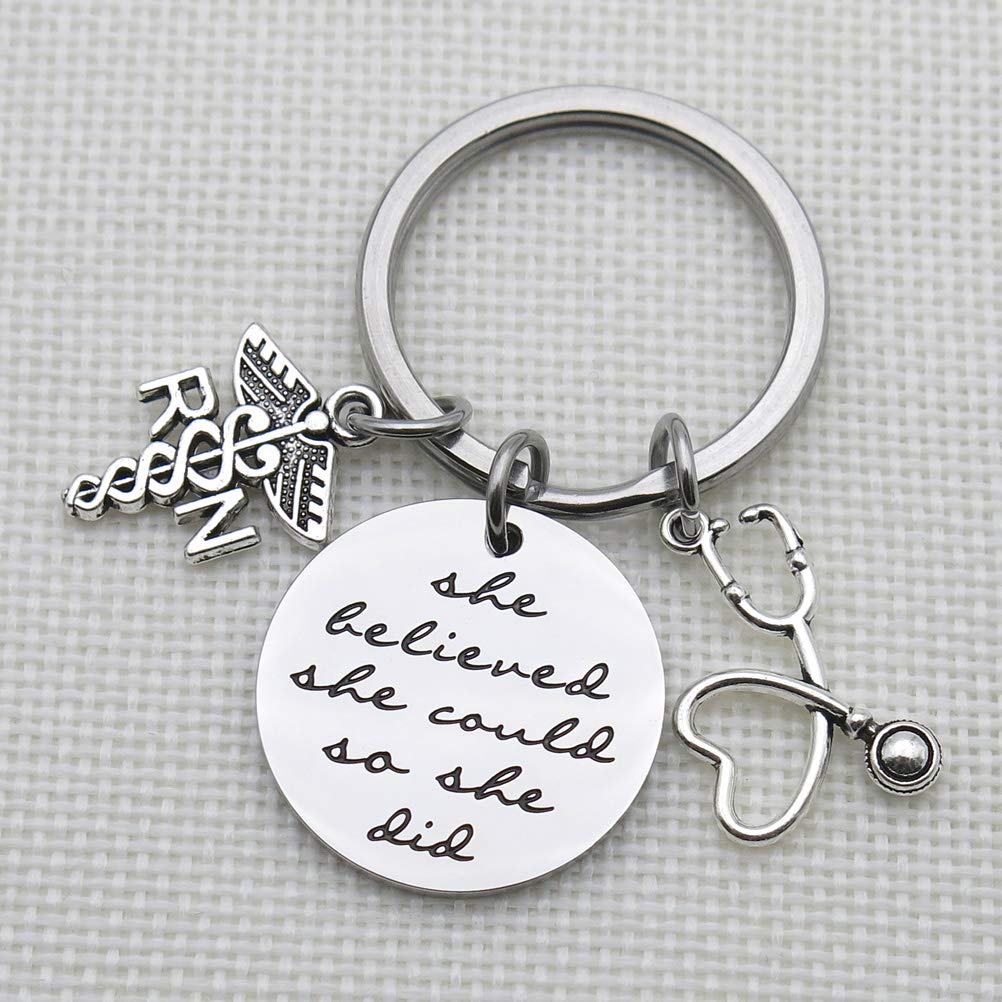 IDLAN Nurse Gift Nurse Keychain Nurse Graduation Gift RN Gift She Believed She Could So She Did Inspirational Keychain (RN)