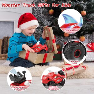 Kidcia Remote Control Dinosaur Car, 2.4GHz RC Monster Trucks for Boys with Spray, Light & Sound, All Terrain RC Cars with 2 Batteries, Dinosaur Toys for Kids 3 4 5 6 7 8, Christmas Birthday Gift