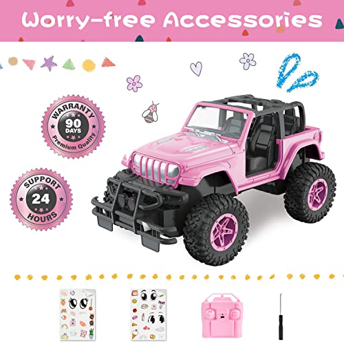 NQD Pink RC Cars 1:16 Scale with DIY Sticker, Remote Control Car for Girls, 80 Min Play 2.4Ghz Jeep RC Trucks,Little Girl Toys Gifts for 4-5 6-7 8-10 Years Old