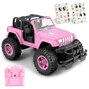 nqd pink rc cars 1:16 scale with diy sticker, remote control car for girls, 80 min play 2.4ghz jeep rc trucks,little girl toys gifts for 4-5 6-7 8-10 years old