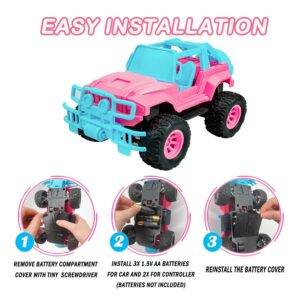 Remote Control Car for Kids Toddlers, Pink RC Cars with 2 Sets DIY Stickers, 1:20 Scale Remote Control Truck with LED Headlights, Easter Gifts for 3 4 5 6 7 8 Years Old Toddlers Girls Boys Kids