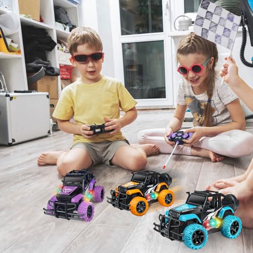 Tcvents Remote Control Car, Girls Off Road Rc Car 1:20 Scale Remote Control Truck Car Toys for Kids Age 3-5, Rc Truck Racing Car Vehicles with 3 Color Lights for Kids 5-7 8-12 Birthday Gift, Purple