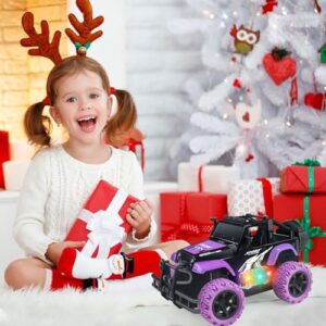 Tcvents Remote Control Car, Girls Off Road Rc Car 1:20 Scale Remote Control Truck Car Toys for Kids Age 3-5, Rc Truck Racing Car Vehicles with 3 Color Lights for Kids 5-7 8-12 Birthday Gift, Purple