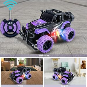 Tcvents Remote Control Car, Girls Off Road Rc Car 1:20 Scale Remote Control Truck Car Toys for Kids Age 3-5, Rc Truck Racing Car Vehicles with 3 Color Lights for Kids 5-7 8-12 Birthday Gift, Purple