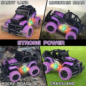 Tcvents Remote Control Car, Girls Off Road Rc Car 1:20 Scale Remote Control Truck Car Toys for Kids Age 3-5, Rc Truck Racing Car Vehicles with 3 Color Lights for Kids 5-7 8-12 Birthday Gift, Purple