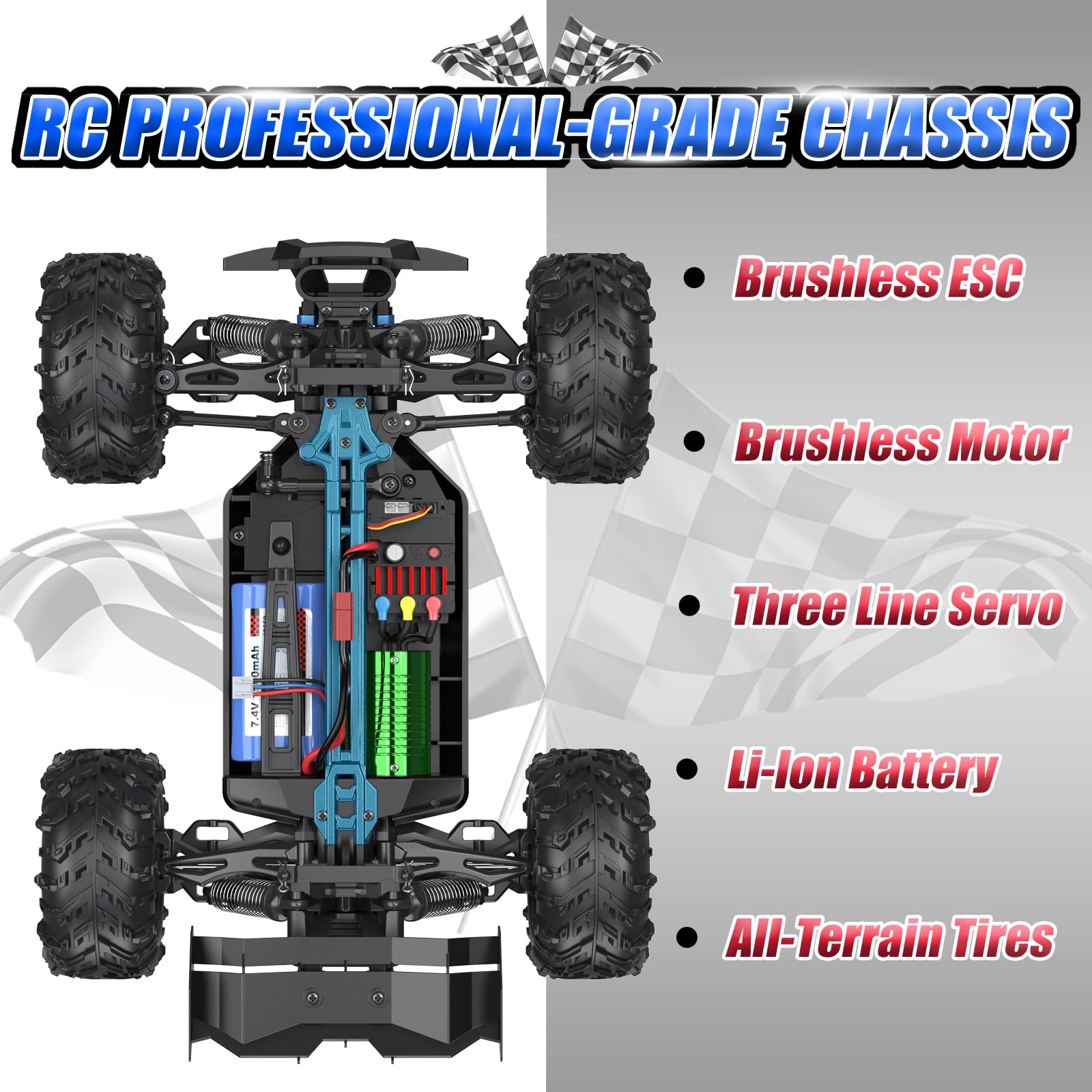 ScharkSpark Brushless RC Cars for Adults, Max 70 KPH High Speed RC Truck, 4WD All Terrain Remote Control Car for Adults with 50 Min Runtime, 1:16 Offroad Monster Truck with 2 Batteries, Gifts for Boys