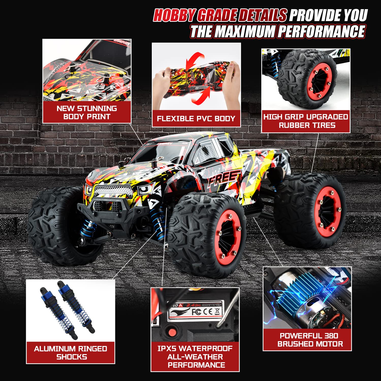 WIAORCHI 1:18 Scale 40+km/h High Speed Remote Control Car, 4x4 Waterproof Off Road RC Cars, Fast 2.4GHz All Terrain Toy Trucks Gifts for Boys and Adults, 2 Batteries for 40mins Fun