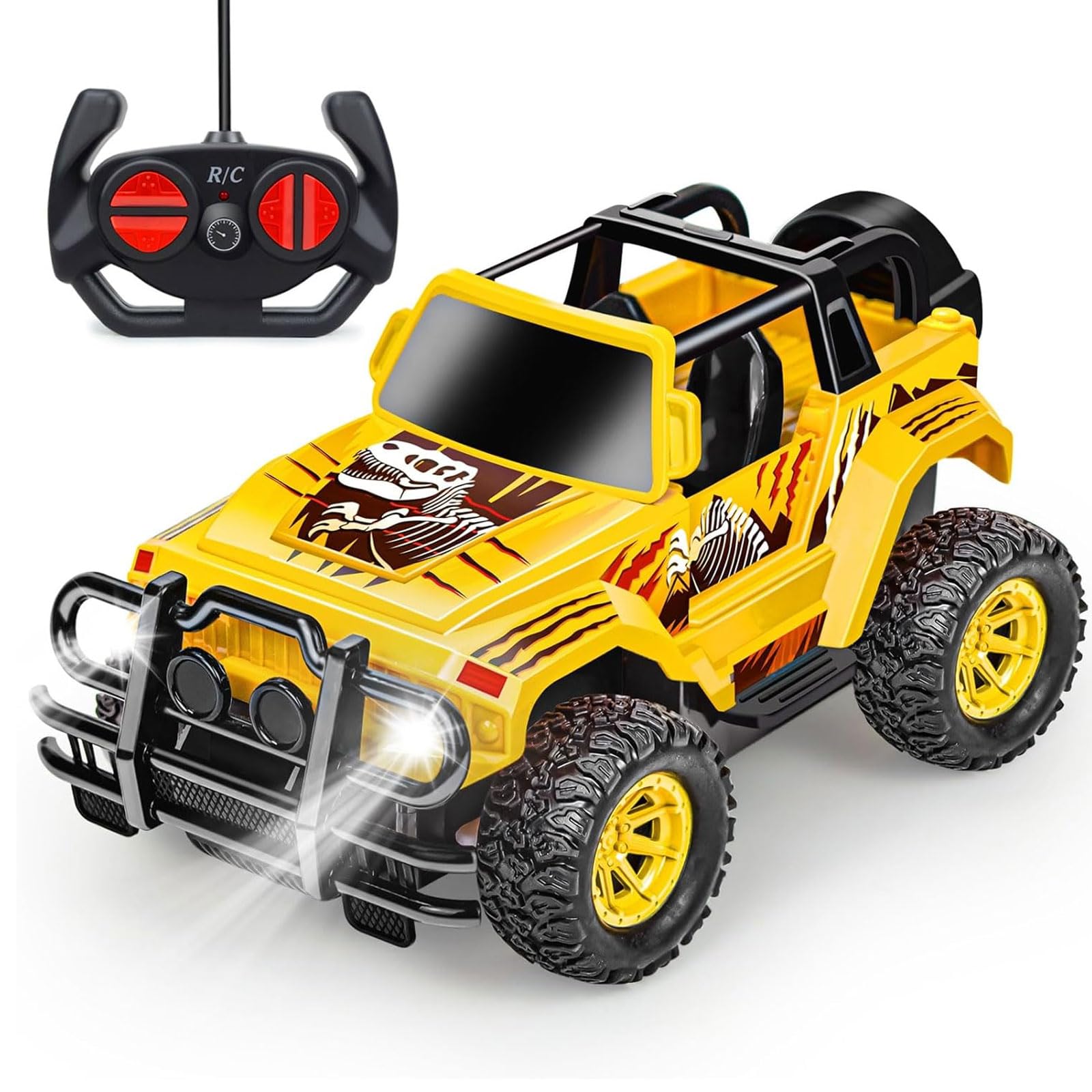 Remote Control Car, 1:20 Scale Off Road Rc Truck Racing Car Toy for Boys 4-7 8-12 Remote Control Truck with Led Headlights Monster Truck Toys Birthday Gift for Kids Ages 3-5, Yellow Dinosaur