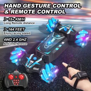 Axirata Remote Control Car Hand Controlled Gesture RC Stunt Car with Spray & Lights & Music for Kids 6-13 Year Old, 4WD 2.4GHz Off-Road 360° Rotation Toy Car Gift for Boys Girls