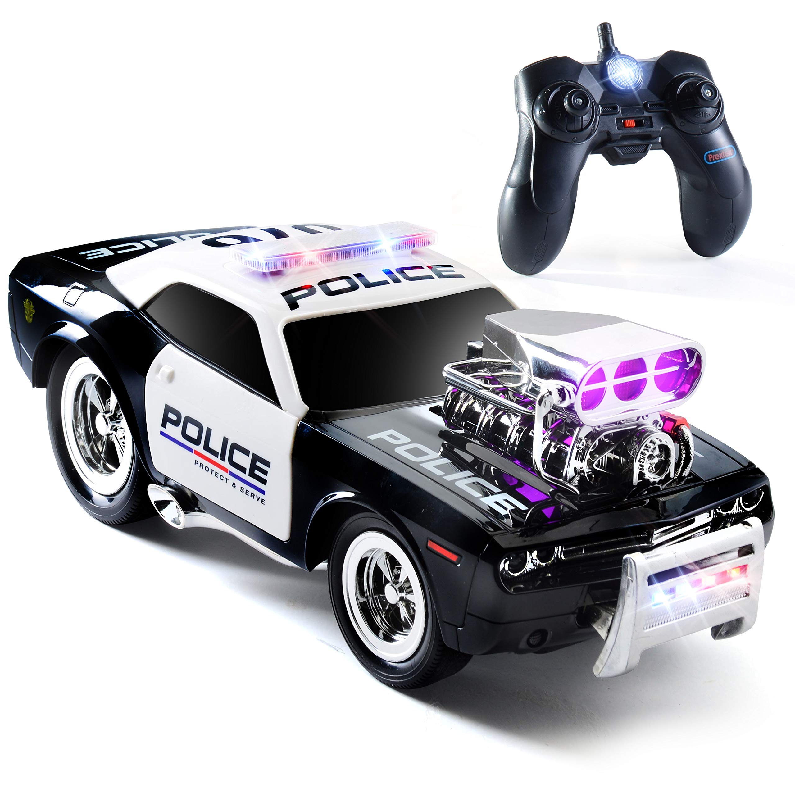 PREXTEX RC Police Car Remote Control Police Car RC Toys Radio Control Police Car Toys for Boys, Remote Control Car with Lights and Siren for 5 Year Old Boys and Up