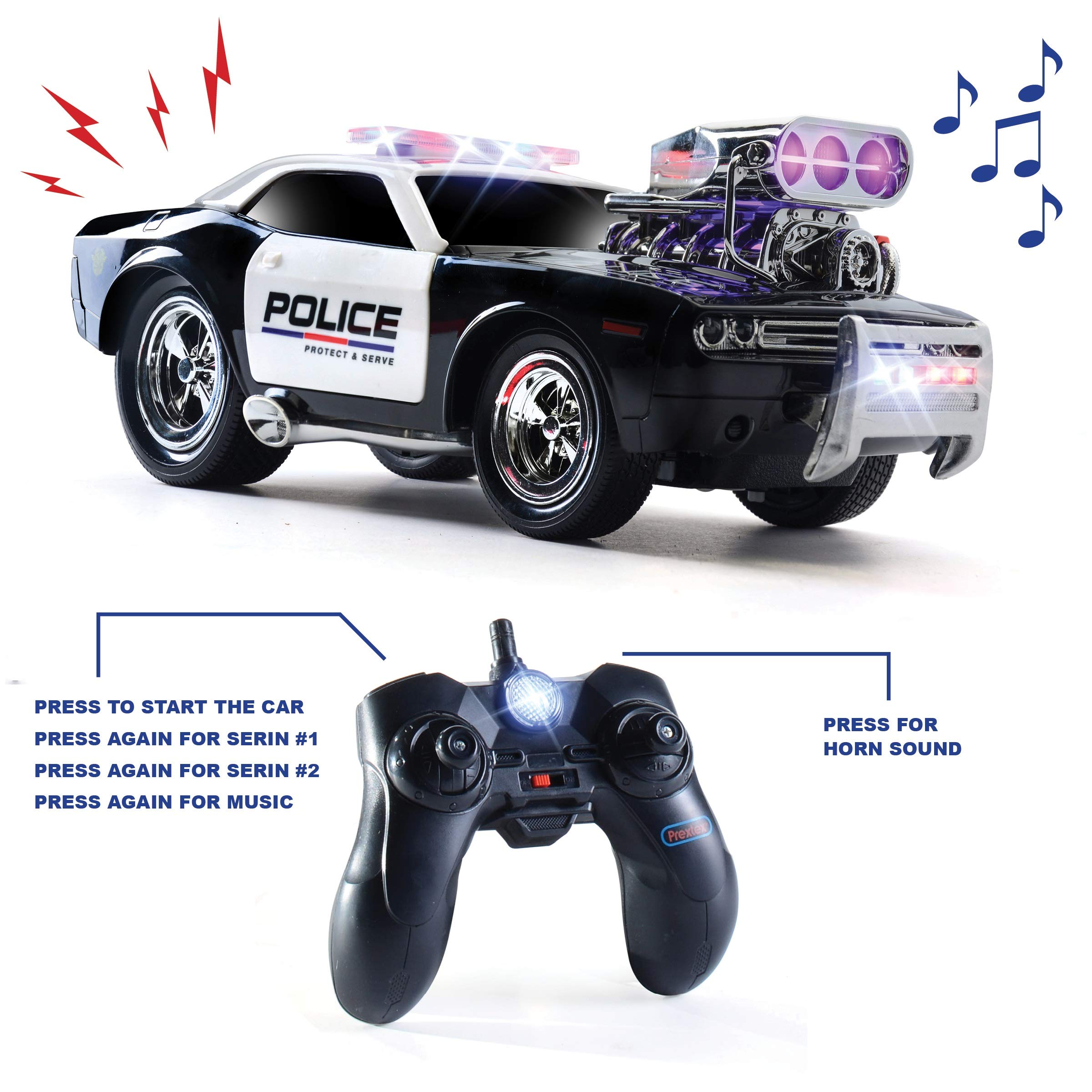 PREXTEX RC Police Car Remote Control Police Car RC Toys Radio Control Police Car Toys for Boys, Remote Control Car with Lights and Siren for 5 Year Old Boys and Up