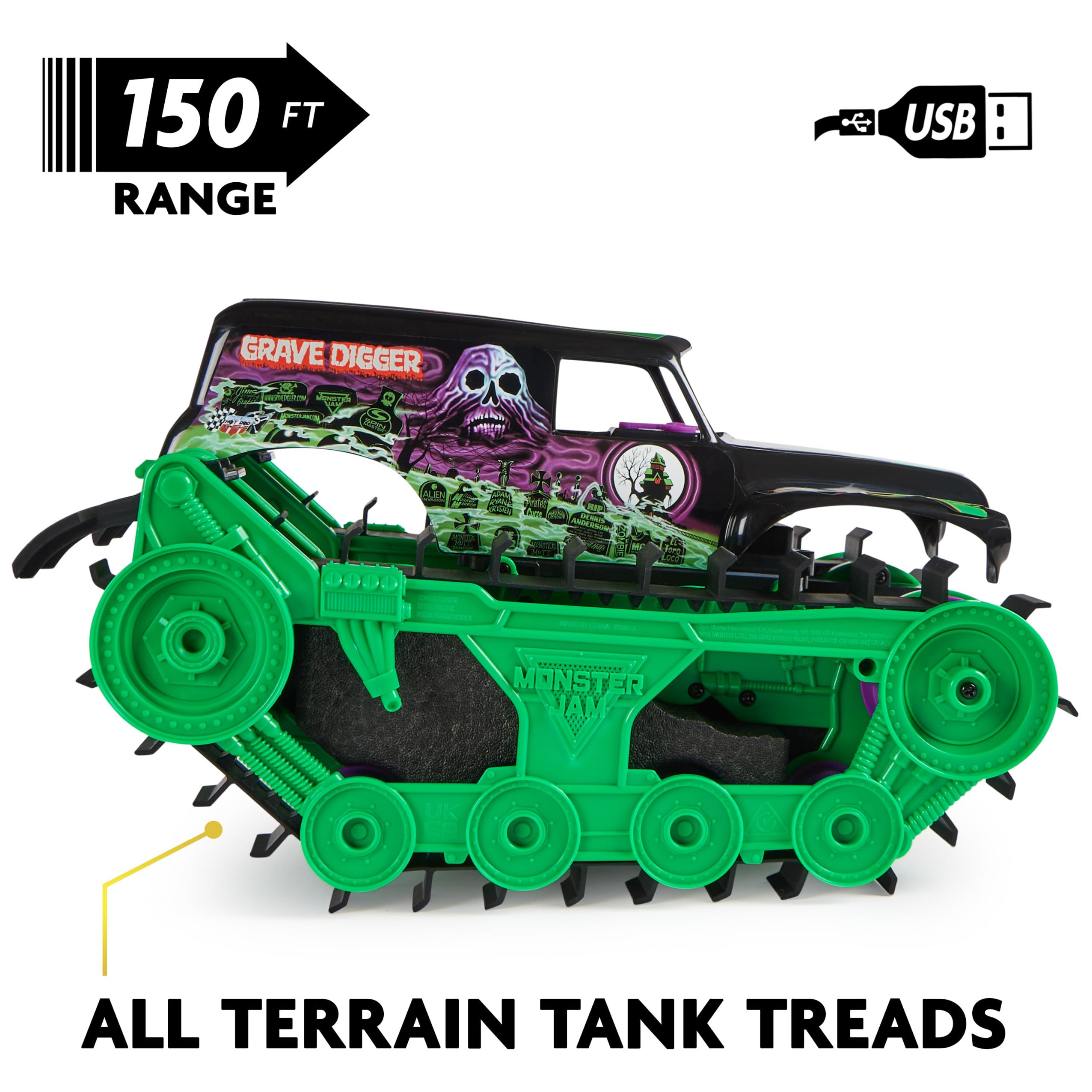 Monster Jam, Official Grave Digger Trax All-Terrain Remote Control Outdoor Vehicle, 1:15 Scale, Kids Toys for Boys and Girls Ages 4-6+