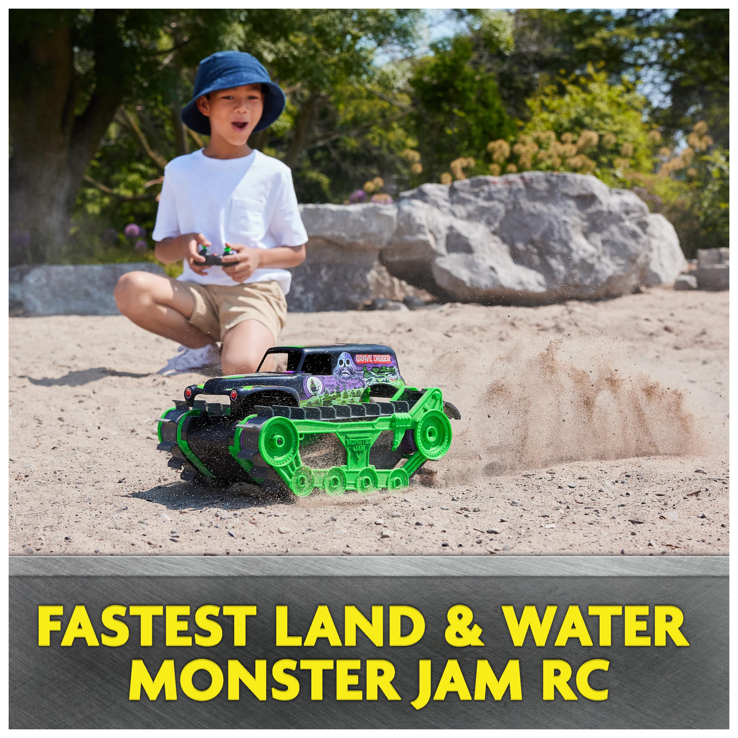 Monster Jam, Official Grave Digger Trax All-Terrain Remote Control Outdoor Vehicle, 1:15 Scale, Kids Toys for Boys and Girls Ages 4-6+