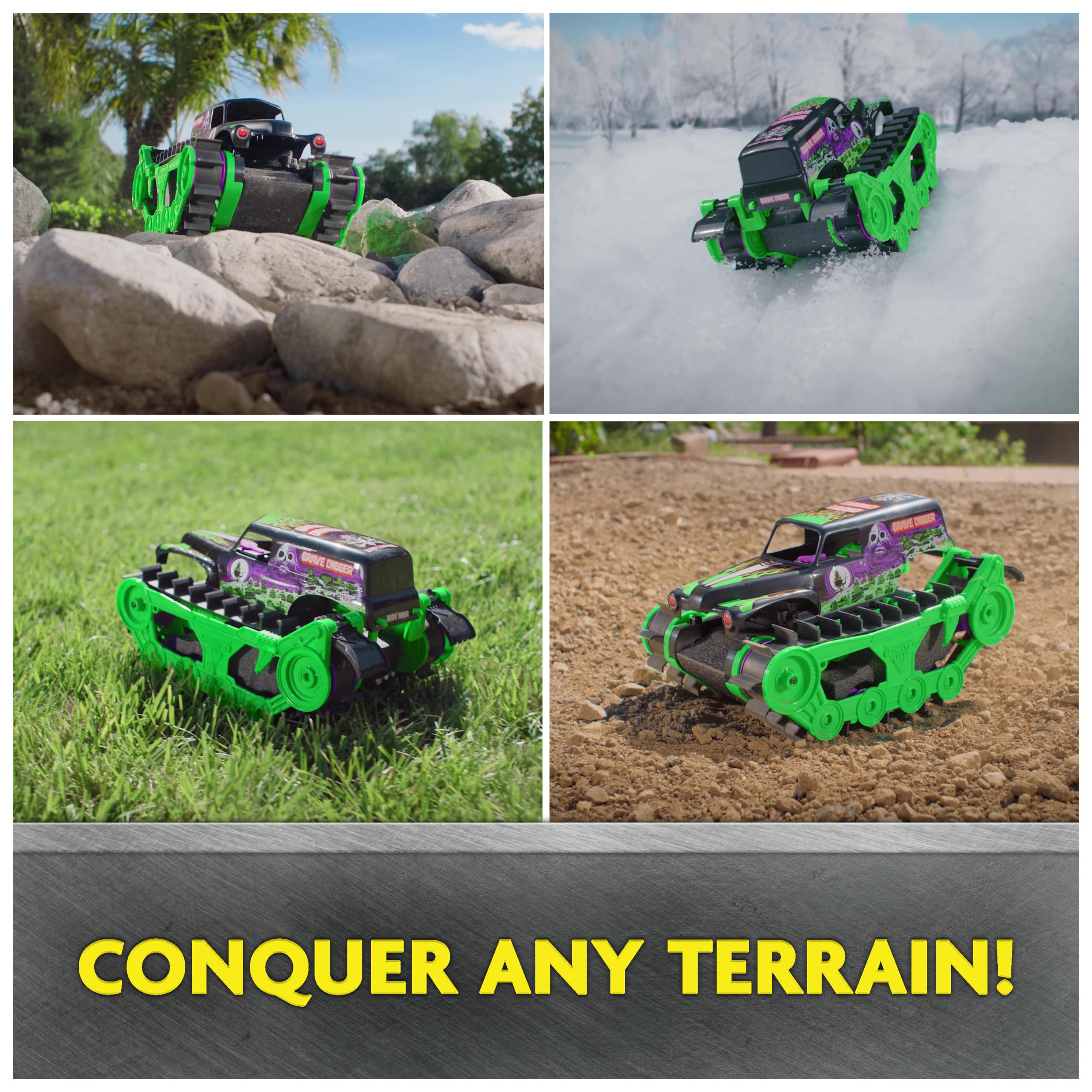 Monster Jam, Official Grave Digger Trax All-Terrain Remote Control Outdoor Vehicle, 1:15 Scale, Kids Toys for Boys and Girls Ages 4-6+