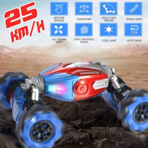 NQD Remote Control Car ,1:10 Scale Rc Stunt Car, 4wd Transform 25 Km/h Watch Gesture Sensor Car, Double Sided Rotating All Terrains Drift Vehicle with Lights Music