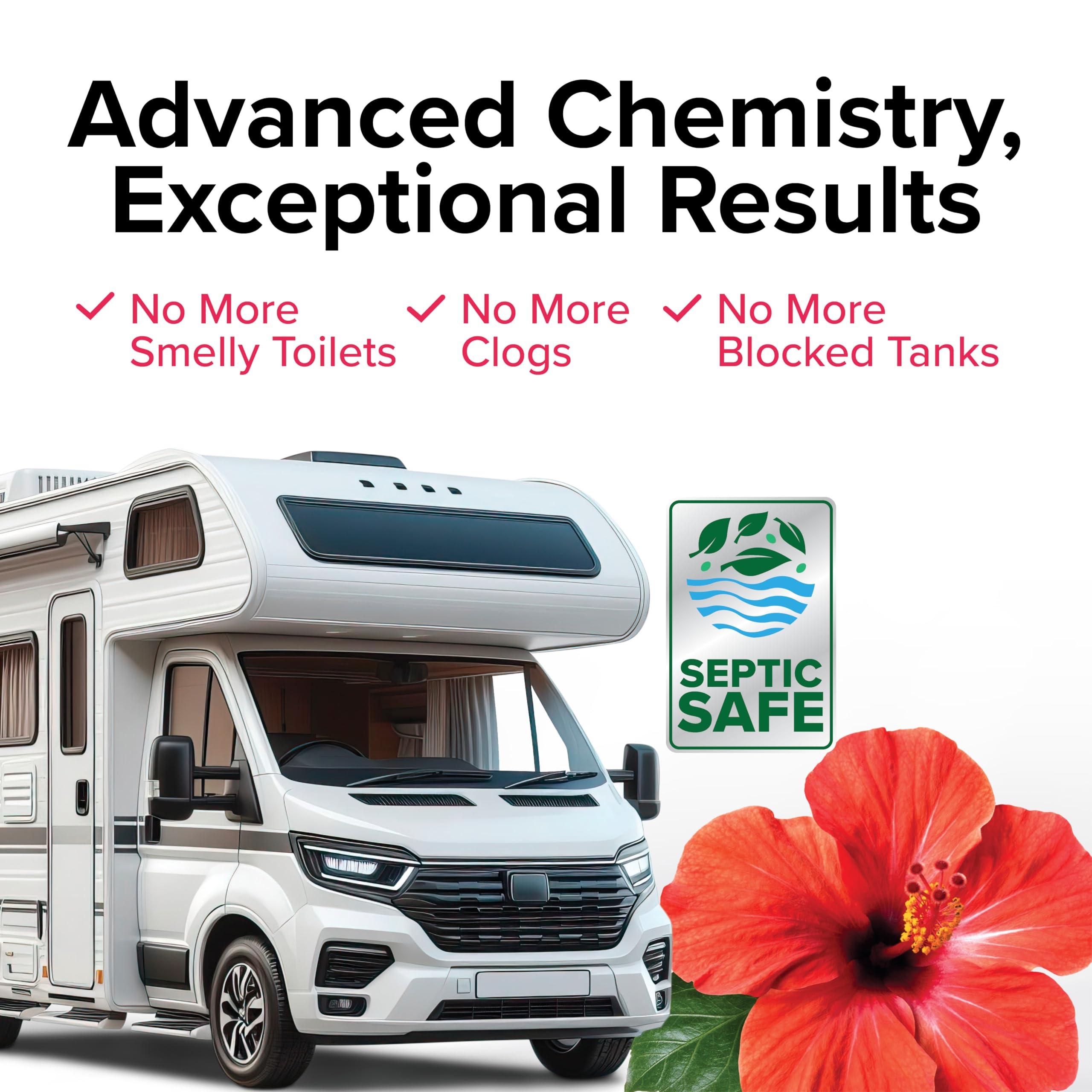 Camco TST MAX Camper/RV Toilet Treatment Drop-INs | Control Unwanted Odors & Break Down Waste and Tissue | Safe Septic Tank Treatment | Hibiscus Breeze Scent | 30-Count (41604)