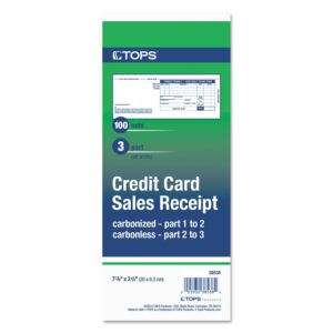 TOPS 38538 Credit Card Sales Slip, 7 7/8 x 3-1/4, Three-Part Carbonless, 100 Forms