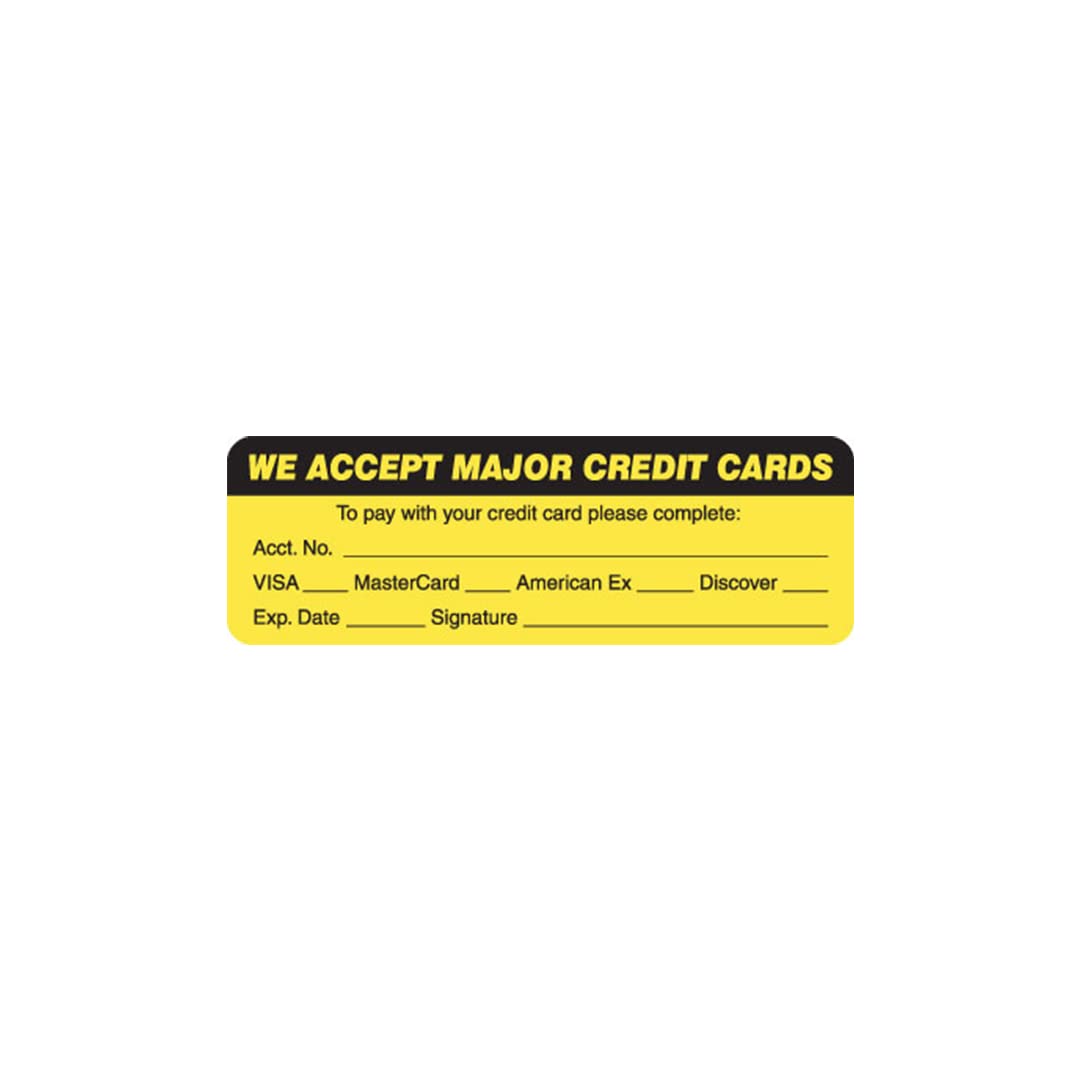 Doctor Stuff - Veterinarian File Folder Chart Labels, We Accept Major Billing and Collection Vet Stickers, Fluorescent Yellow/Black, 3" x 1", 250/Roll, Tabbies Veterinary MAP5790