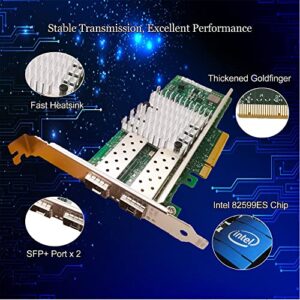 10Gb Network Card Dual SFP+ Ports PCIEx8 Ethernet Converged Server Compatible Intel X520-DA2 82599ES Chip Support Windows 7/8/10/11/Visa,Server/Linux/VMware