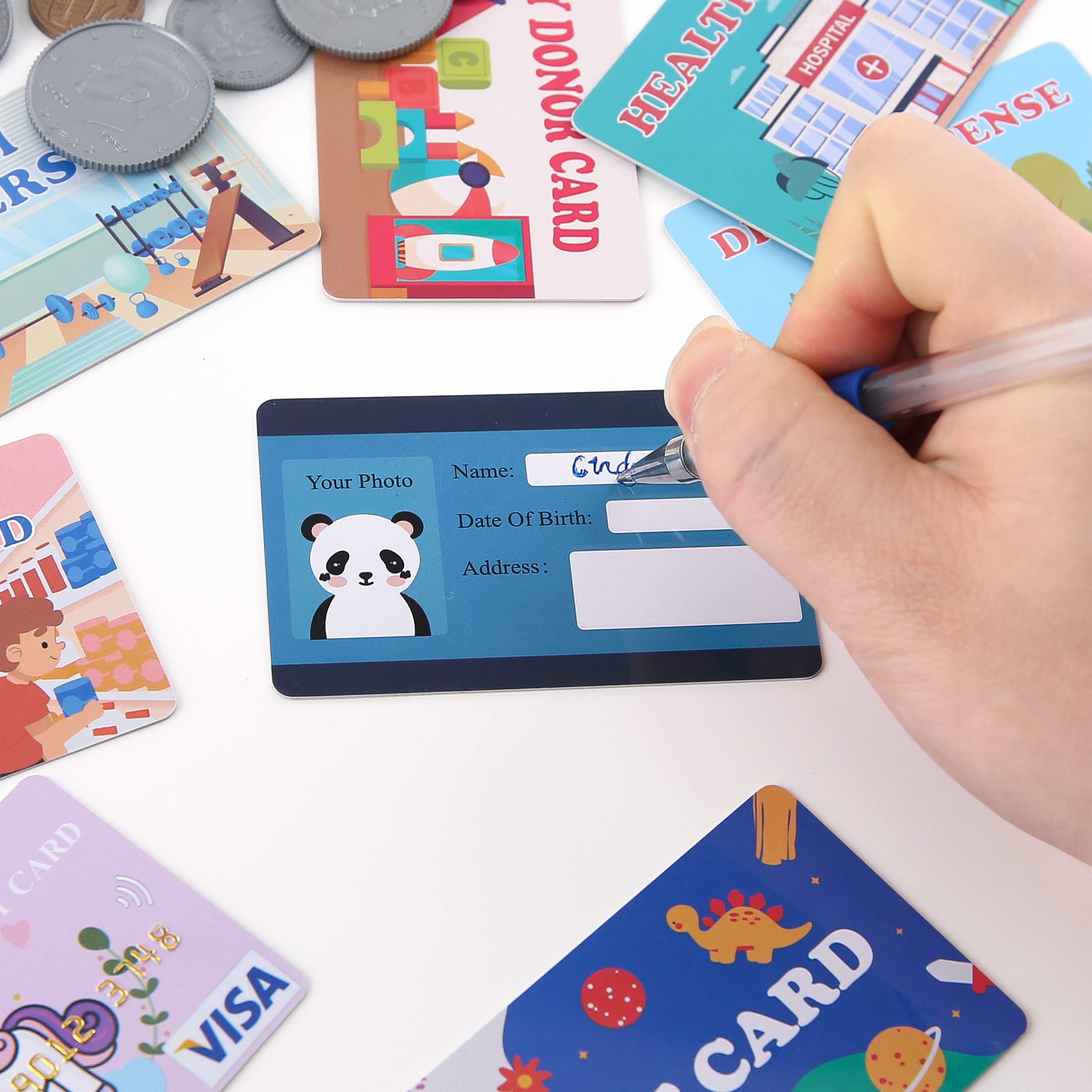 Fake Credit Cards for Kids, Play Credit Cards Pretend Debit Credit Cards for Girls and Boys, Driver's License, Membership Play Cards, Fake Toy Cards 12pcs