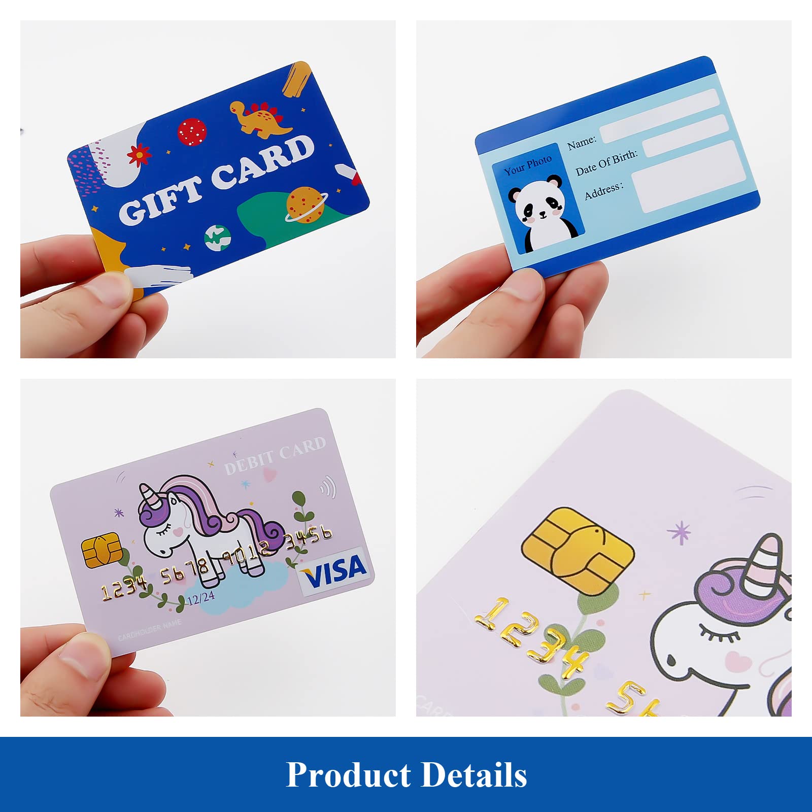 Fake Credit Cards for Kids, Play Credit Cards Pretend Debit Credit Cards for Girls and Boys, Driver's License, Membership Play Cards, Fake Toy Cards 12pcs