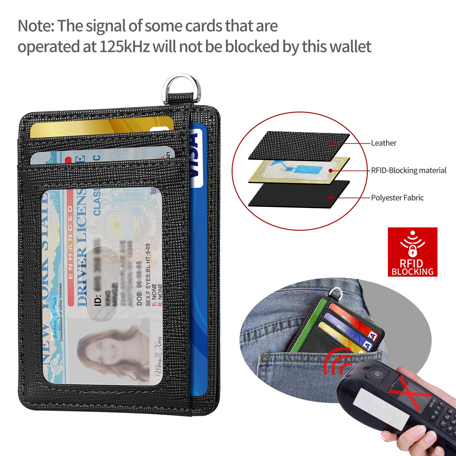 Slim Minimalist Front Pocket Wallet, Ecovision RFID Blocking Credit Card Holder Wallet with Detachable D-Shackle for Men Women