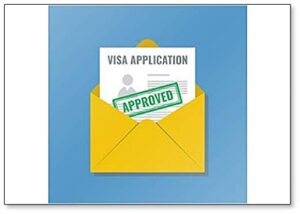 approved visa application in opened envelope, flat design fridge magnet