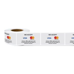 We Accept Credit Cards Sign - 2 x 1 Inch Credit Card Sticker Type of Payments Accepted Payment Methods Accepted for Billing Statement Invoices Account Retail Point of Sales - Adhesive, 300 Labels/Roll