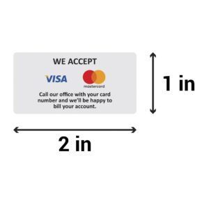 We Accept Credit Cards Sign - 2 x 1 Inch Credit Card Sticker Type of Payments Accepted Payment Methods Accepted for Billing Statement Invoices Account Retail Point of Sales - Adhesive, 300 Labels/Roll