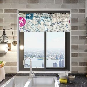 susiyo Travel Passport Visa Stamps Valance Curtain 1 Panel 54x18 inch Rod Pocket Curtain Valance for Kitchen