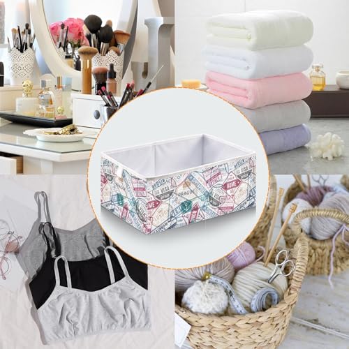 OTVEE Storage Baskets for Organizing, Traveler Passport Airport Visa Arrived Stamps Decorative Storage Basket, Fabric Folding Organizer with Handles for Closet Toys Clothes Home Nursery