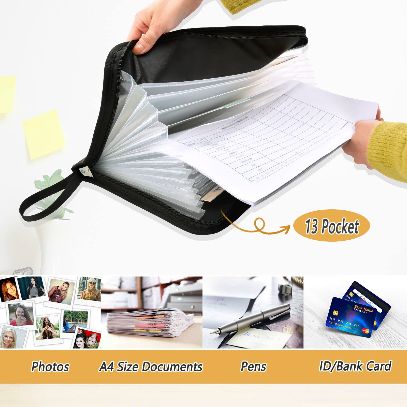 Travel Stamps Visa Accordion File Organizer Portable Document Receipt Organizer File Folders with Pockets Labels Card Organizer for Home Office School Supplies