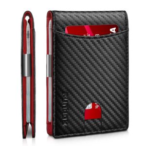 runbox red wallet for men slim 11 credit card holder slots leather money clip rfid blocking small men's wallet bifold minimalist gift box carbon