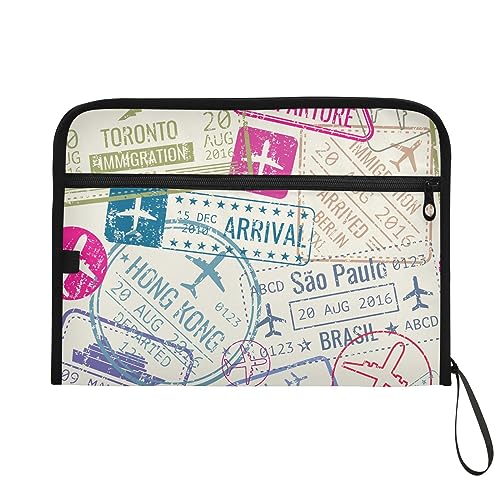 susiyo Expanding File Folder Travel Passport Visa Stamps Expanding Organizer File Folder with 13 Pocket for A4 Letter Size