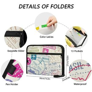 susiyo Expanding File Folder Travel Passport Visa Stamps Expanding Organizer File Folder with 13 Pocket for A4 Letter Size