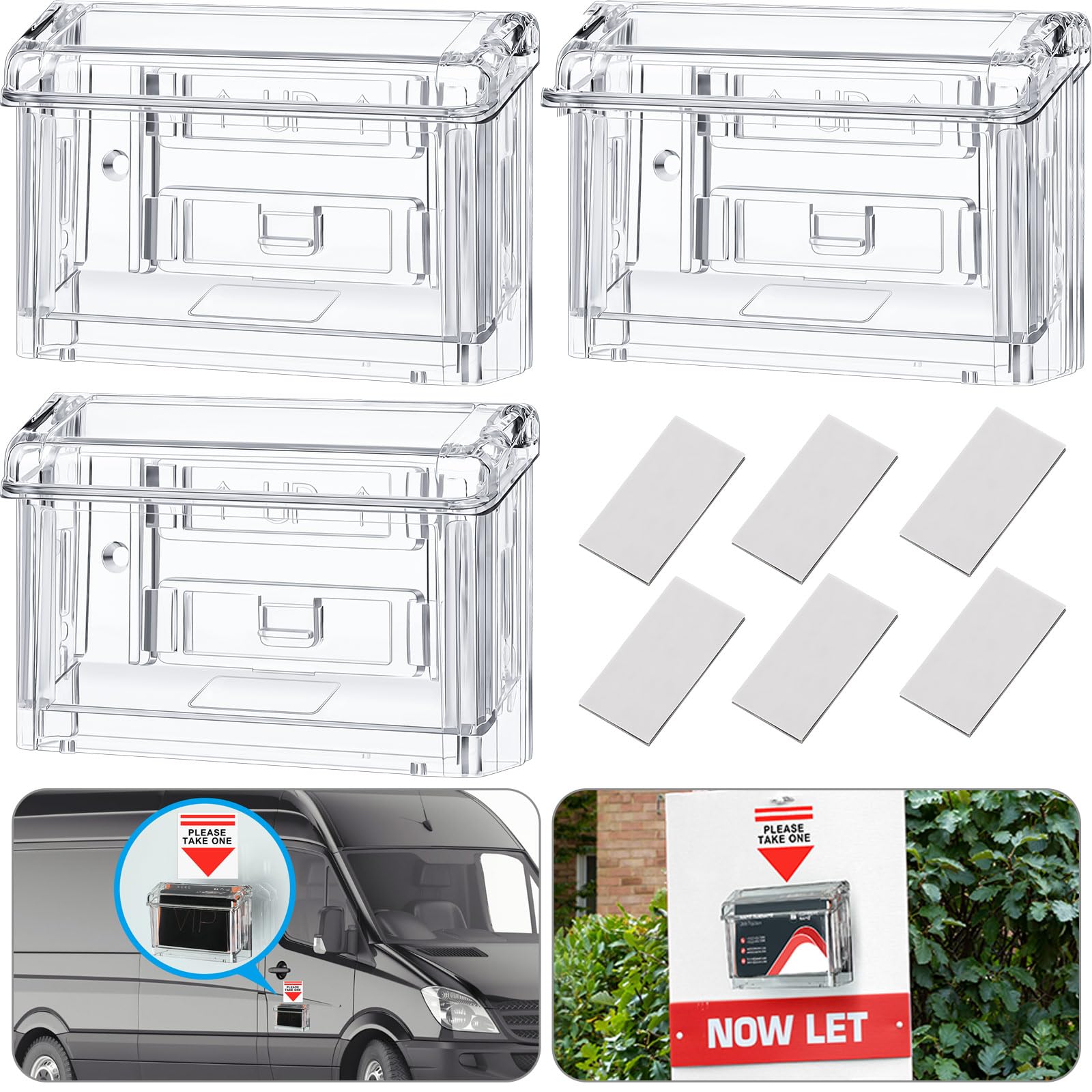 Outdoor Business Card Holder Acrylic Business Card Holder Wall Mount Clear Door Business Card Holder for Car with Take One Sticker for Office Store Trucks Wall, 4.25 x 1.46 x 2.87 Inch (3 Pcs)