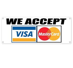 we accept visa mc (inventory clearance) 13 oz banner | non-fabric | heavy-duty vinyl single-sided with metal grommets