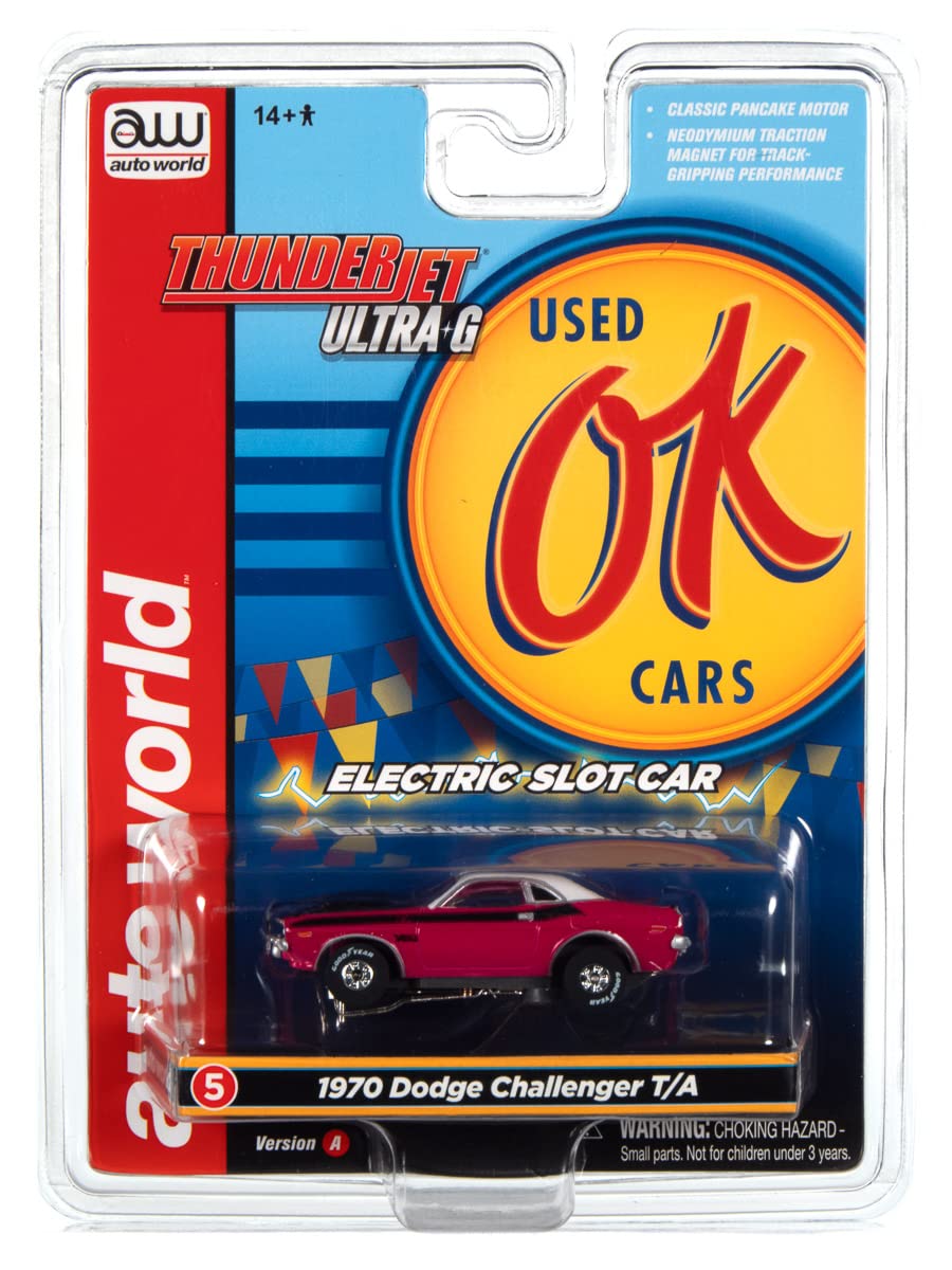 Auto World Thunderjet OK Used Cars 1970 Dodge Challenger T/A Panther (Pink) HO Scale Slot Car