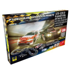 gb Golden Bright: Furious Challenger Electric Power Road Racing Set, 2 Speed Hand Controlls, Approved Transformer Included, For Ages 8 and up,Black