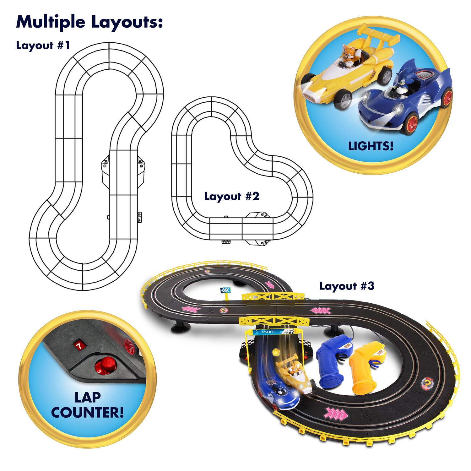 NKOK Sonic & Tails RC Slot Car Set Race Set Vehicle, Black, Cars Rase on Figure-8 Track, Features a Lap Counter, Perfect Item for Kids, Ages 5 and up