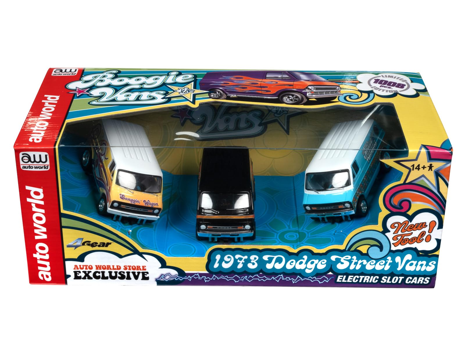 Auto World 4Gear 1973 Dodge Van (3 Car Set) (AW Exclusive) Slot Cars HO Scale