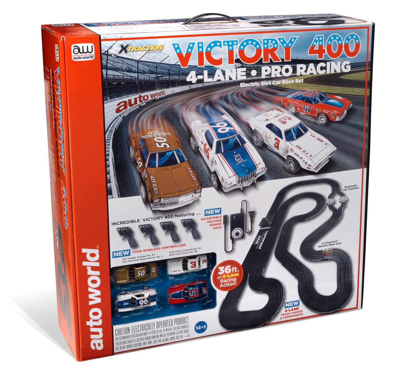 Auto World 36' Victory 400 4 Lane Slot Race Set HO Scale