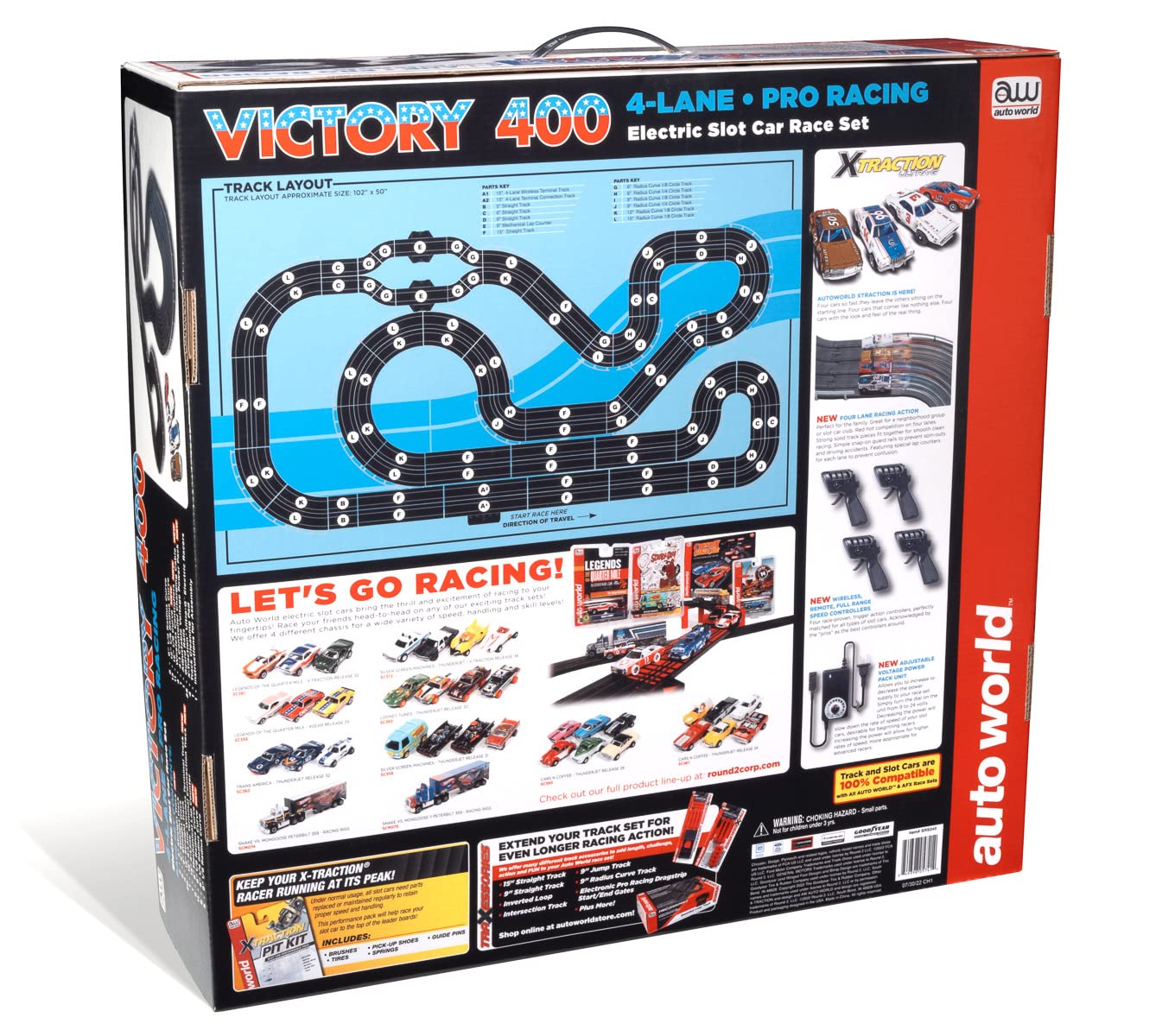 Auto World 36' Victory 400 4 Lane Slot Race Set HO Scale