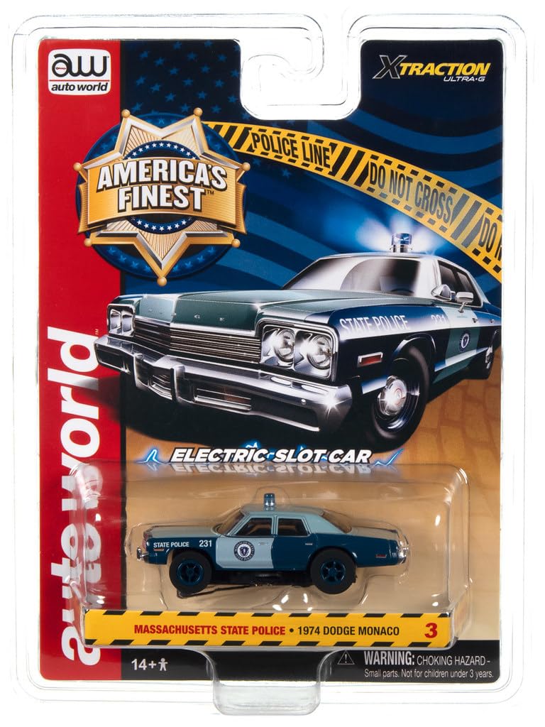 Auto World SC397-3 America's Finest Massachusetts State Police 1974 Monaco HO Scale Electric Slot Car - Blues