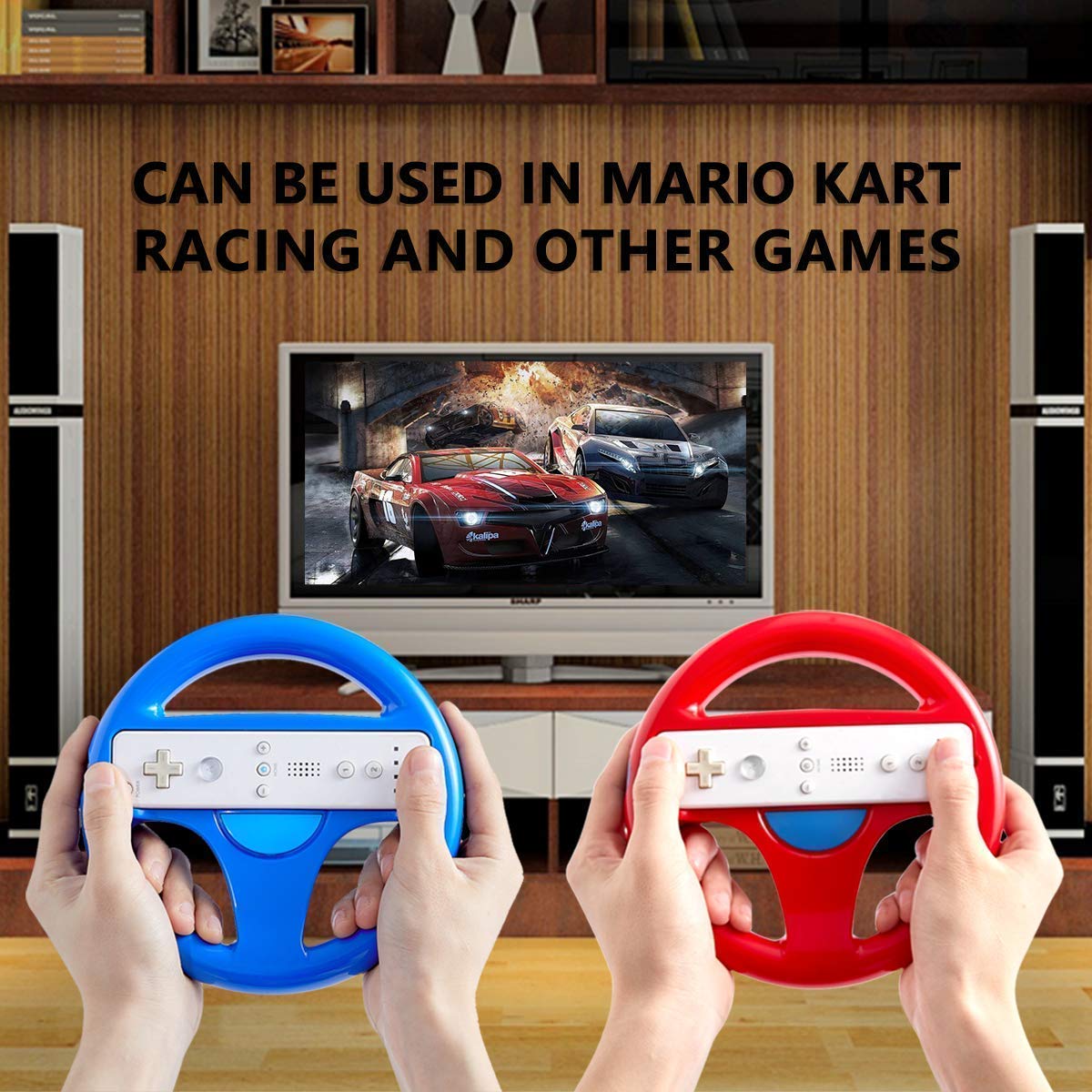 DOYO 2 Pack Red and Blue Wheel Steering Wii Controller Design Stand Mario Kart Racing Game Steering Wheel Stand for Wii Game Controller